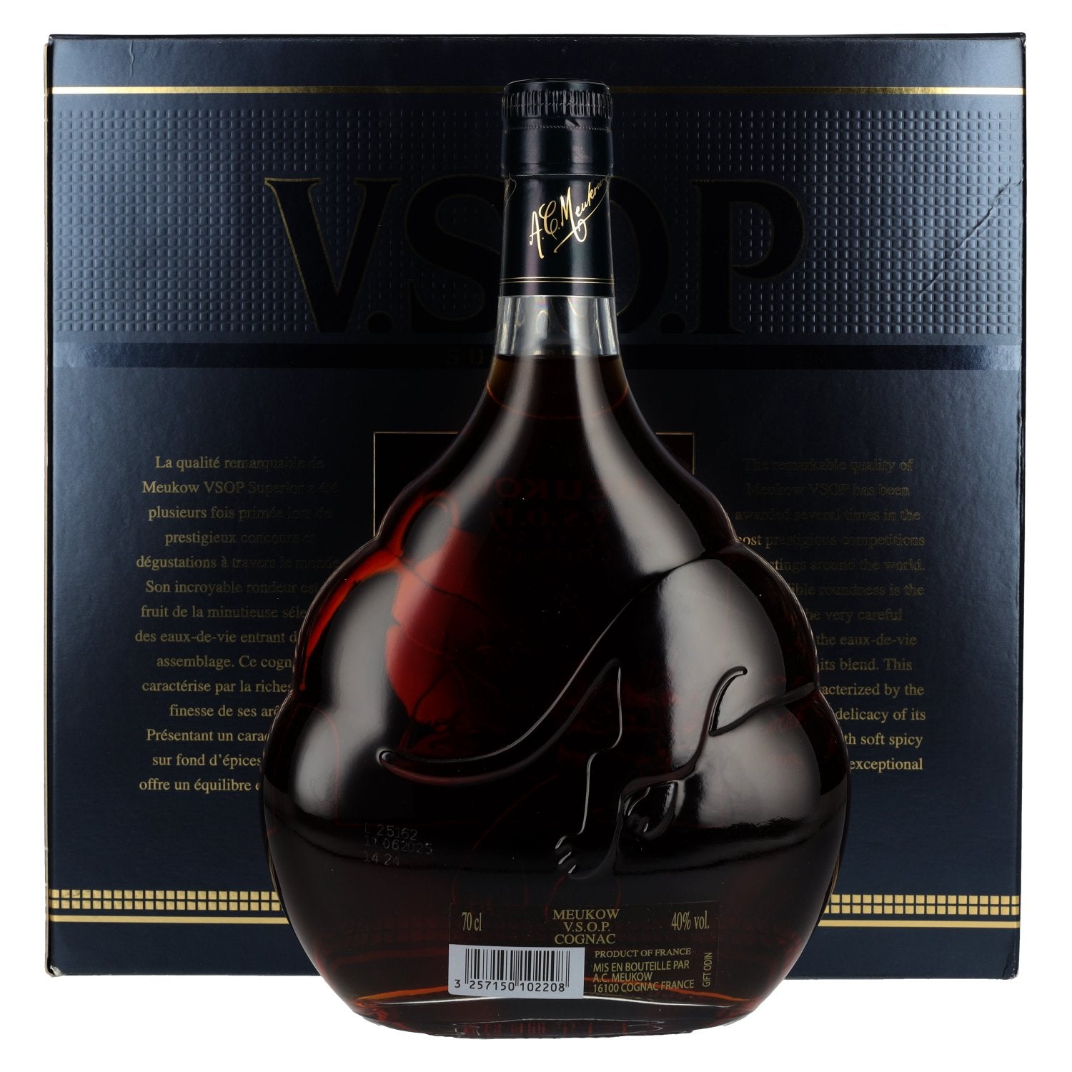 Meukow V.S.O.P Superior Cognac 40% vol. 0,7l en boîte cadeau avec 2 verres