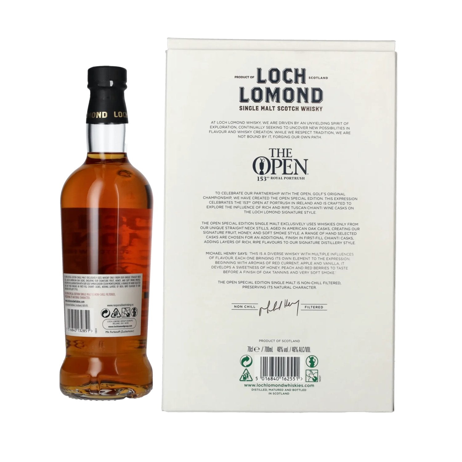 Loch Lomond THE OPEN SPECIAL EDITION 153th Royal Portrush Chianti Wine 2025 46% Vol. 0,7l in Geschenkbox mit 2 Gläsern