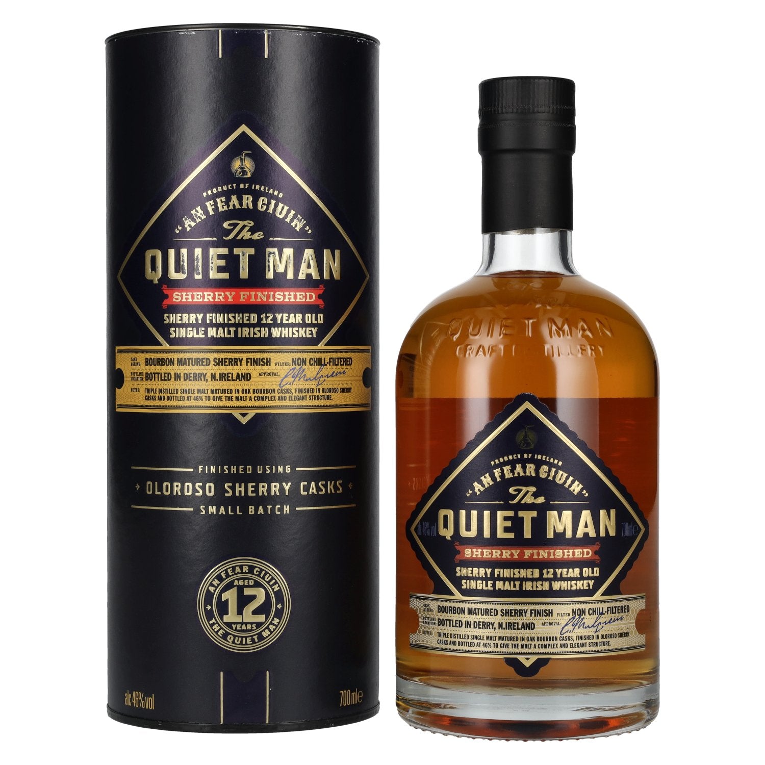 The Quiet Man AN FEAR CIUIN 12 Year Old SHERRY FINISHED 46% Vol. 0,7l en coffret cadeau