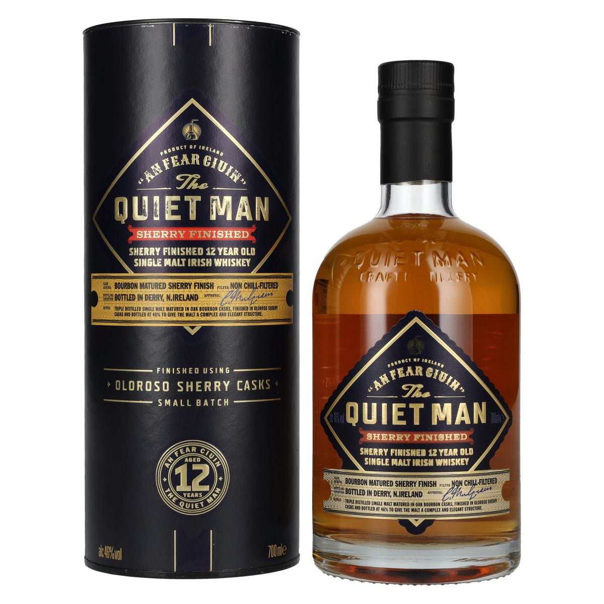 The Quiet Man AN FEAR CIUIN 12 Year Old SHERRY FINISHED 46% Vol. 0,7l en coffret cadeau