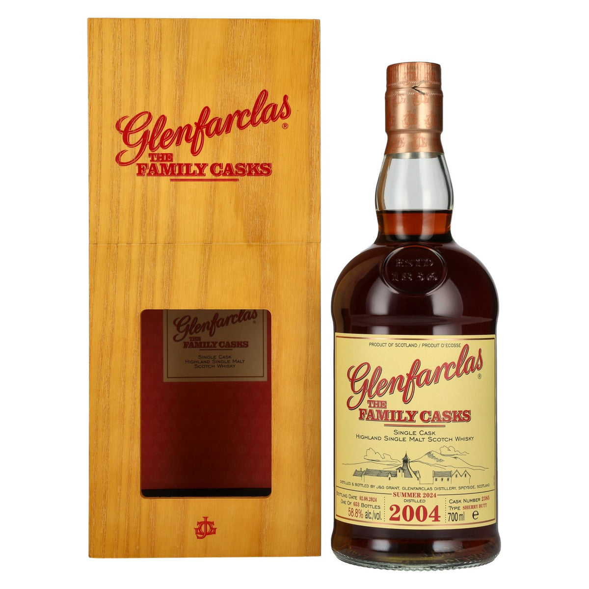 Glenfarclas THE FAMILY CASKS Single Cask SUMMER 2024 Sherry Butt #2385 2004 58,8% Vol. 0,7l in wooden box