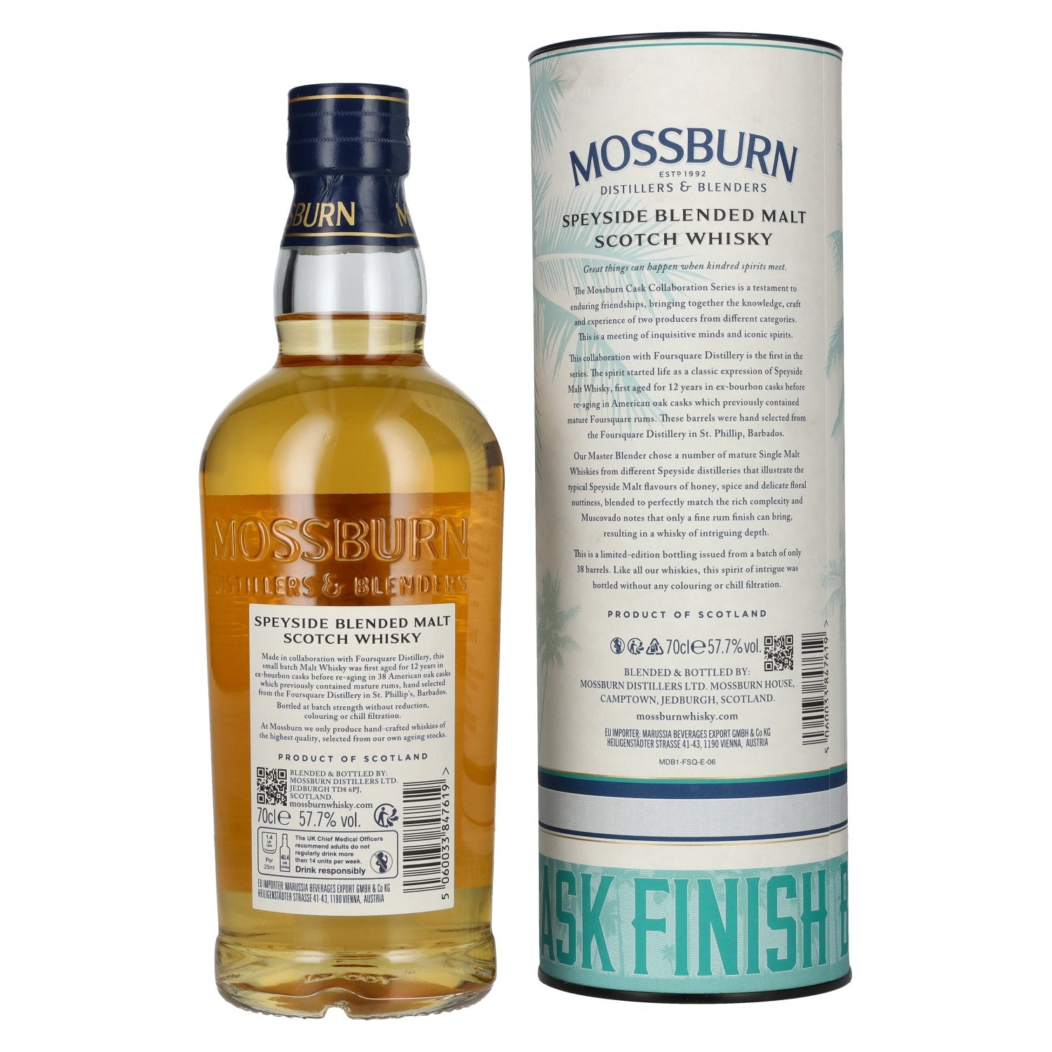 Mossburn FOURSQUARE 12 Years Old Rum Casks Whisky Batch Strength 57,7% Vol. 0,7l en boîte cadeau