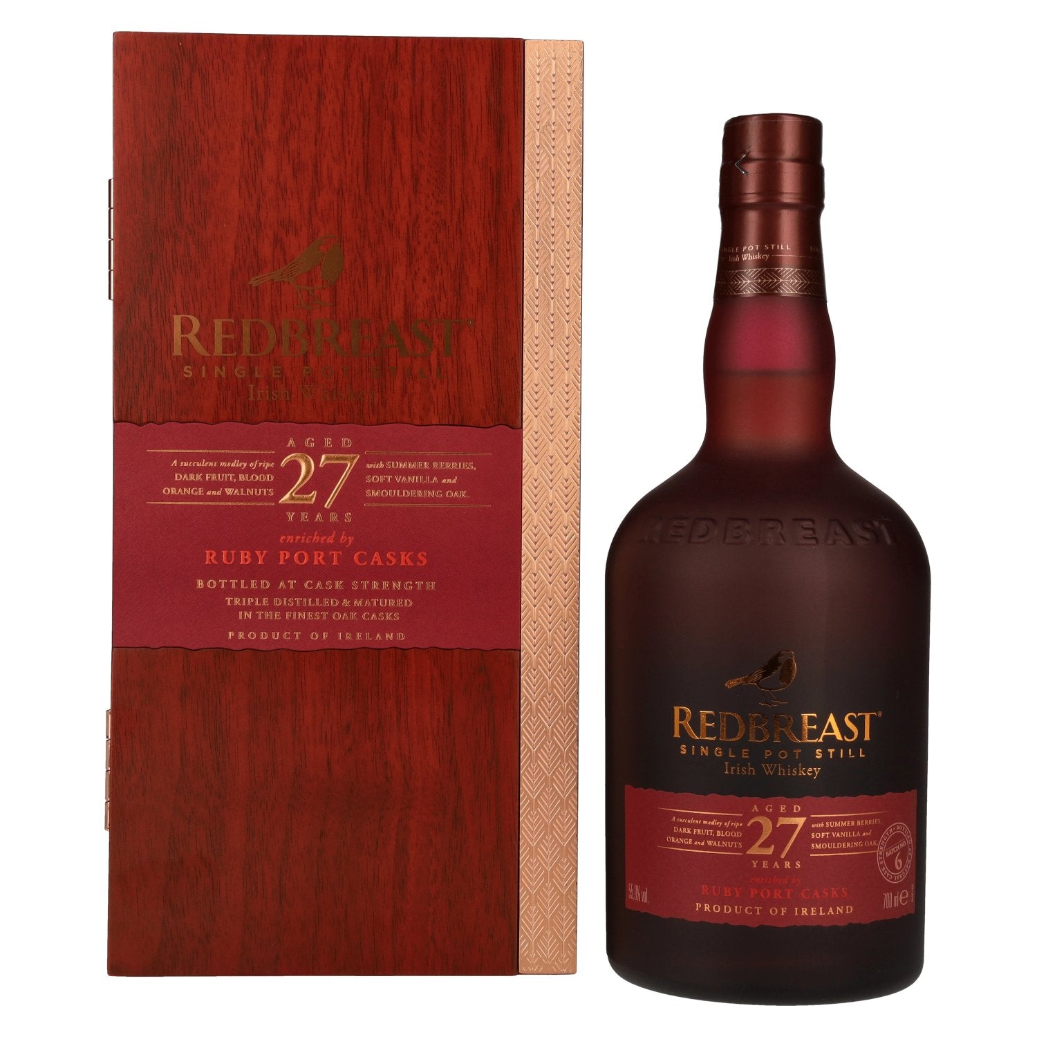 Redbreast 27 Years Old Single Pot Still Irish Whiskey RUBY PORT CASK 55,9% vol. 0,7l dans une caisse en bois