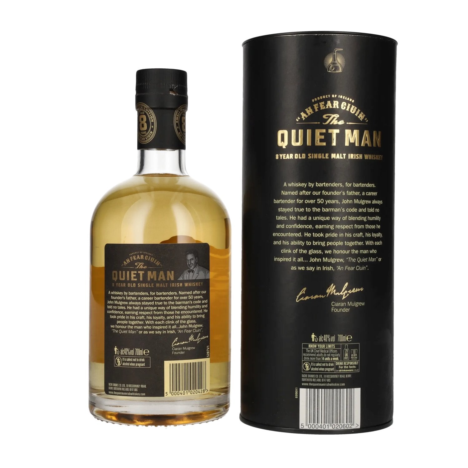 The Quiet Man Irish Whiskey AN FEAR CIUIN 8 Year Old BOURBON CASK Single Malt Irish Whiskey 40% Vol. 0.7l in a gift box