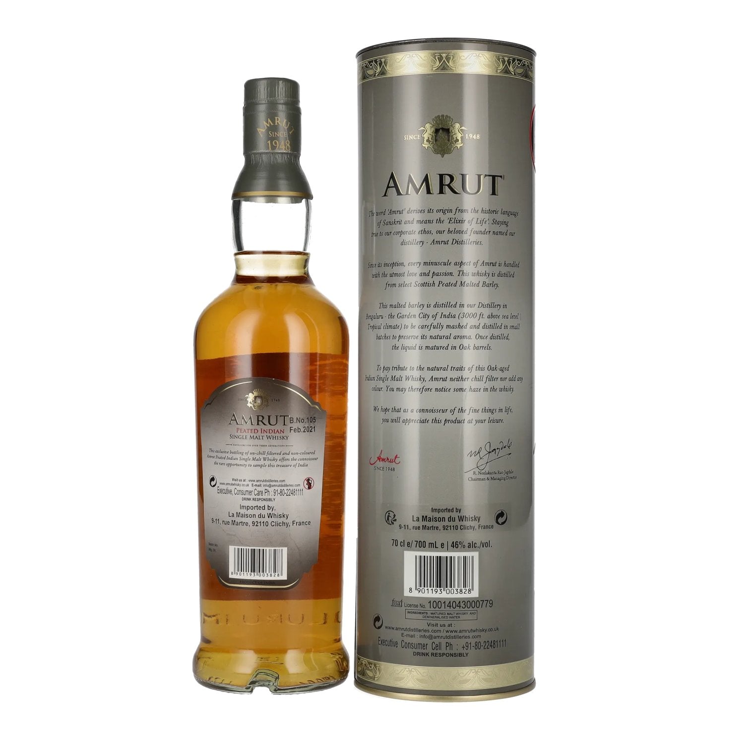 Amrut PEATED Indian Single Malt Whisky 46% Vol. 0,7l in Tinbox