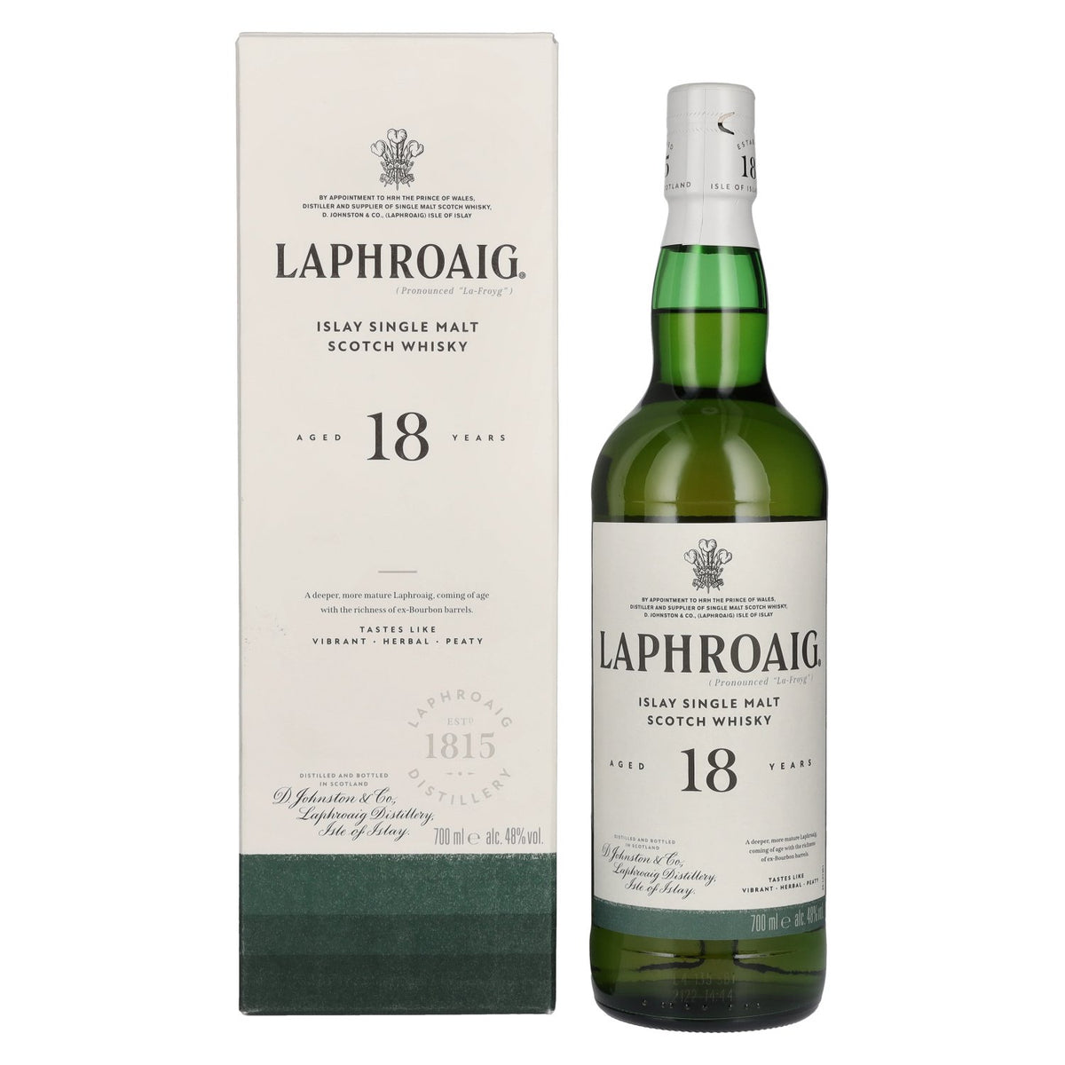 Laphroaig 18 Years Old Islay Single Malt Scotch Whisky 48% Vol. 0,7l en boîte cadeau