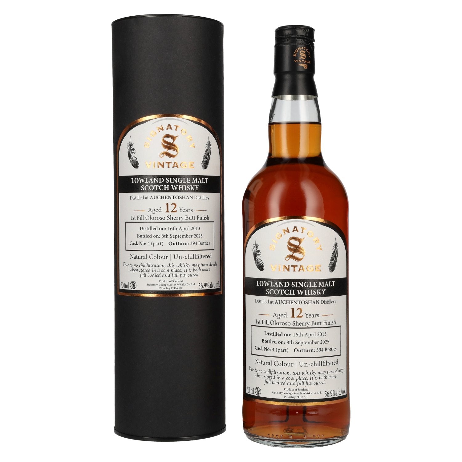 Signatory Vintage AUCHENTOSHAN 12 Years Old 1st Fill Oloroso Sherry Butt Finish Cask # 4 56,9% Vol. 0,7l in Geschenkbox