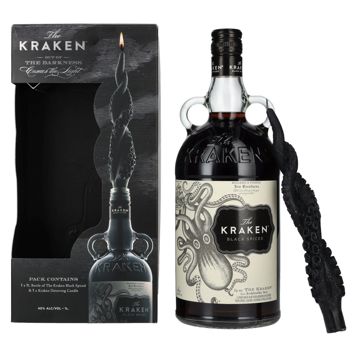 The Kraken Black Spiced 40% vol. 1l en boîte cadeau avec bougie