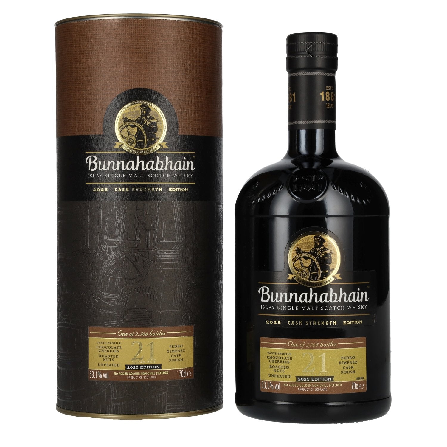 Bunnahabhain 21 Years Old Islay Single Malt Cask Strength Edition 2025 53,1% vol. 0,7l en coffret cadeau