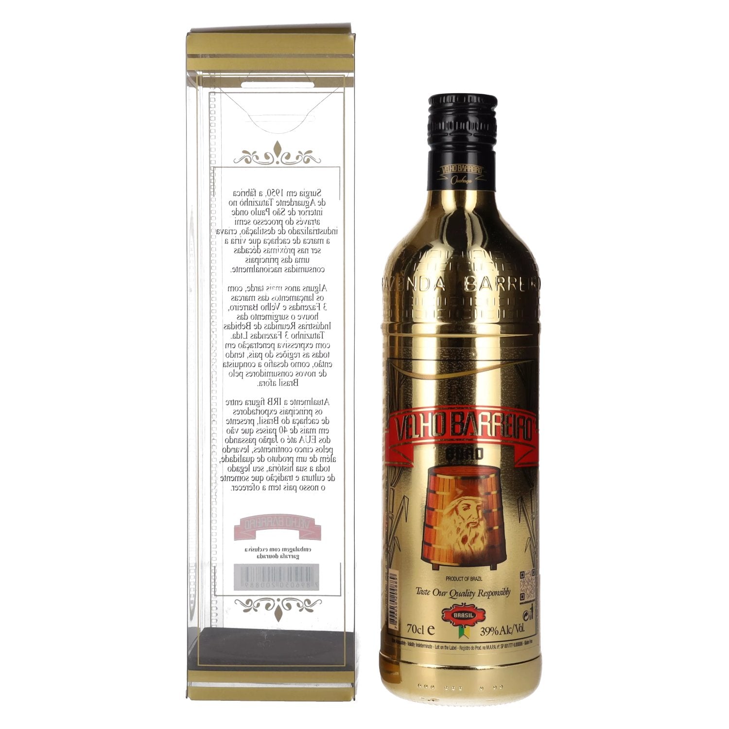 Velho Barreiro OURO Cachaça 39% vol. 0,7l en boîte cadeau