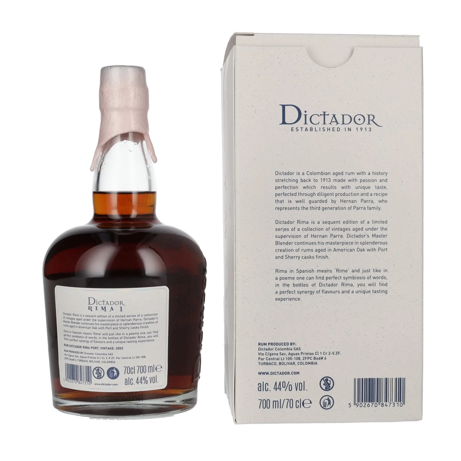 Dictador RIMA 1 20 Years Old PORT CASK Vintage 2002 44% Vol. 0,7l in Geschenkbox