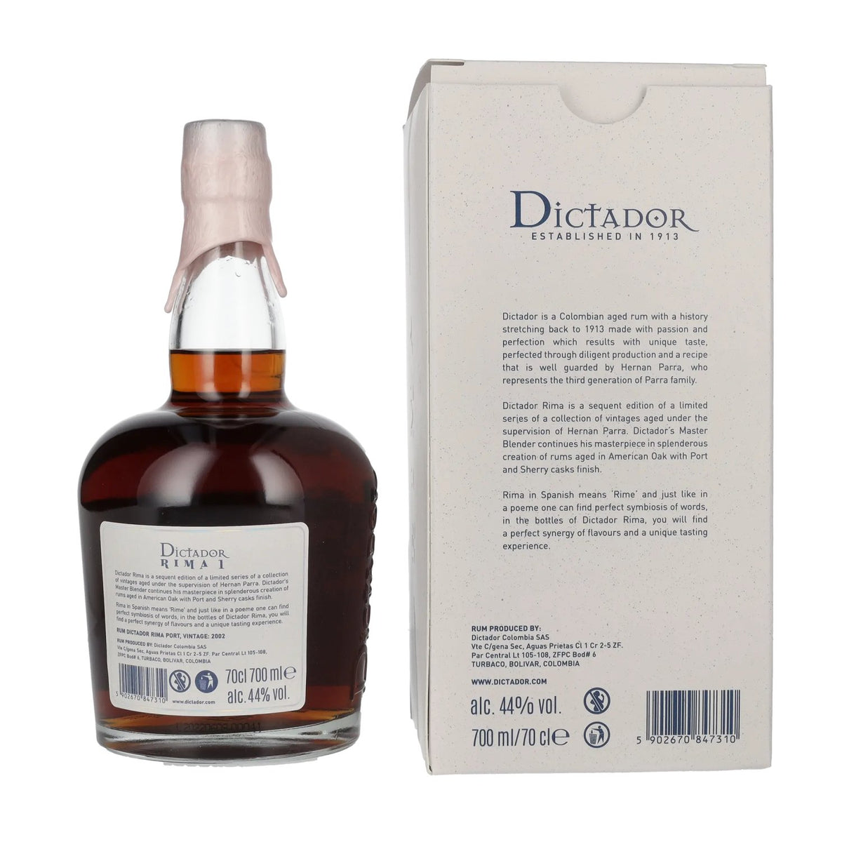 Dictador RIMA 1 20 Years Old PORT CASK Vintage 2002 44% Vol. 0,7l in Geschenkbox