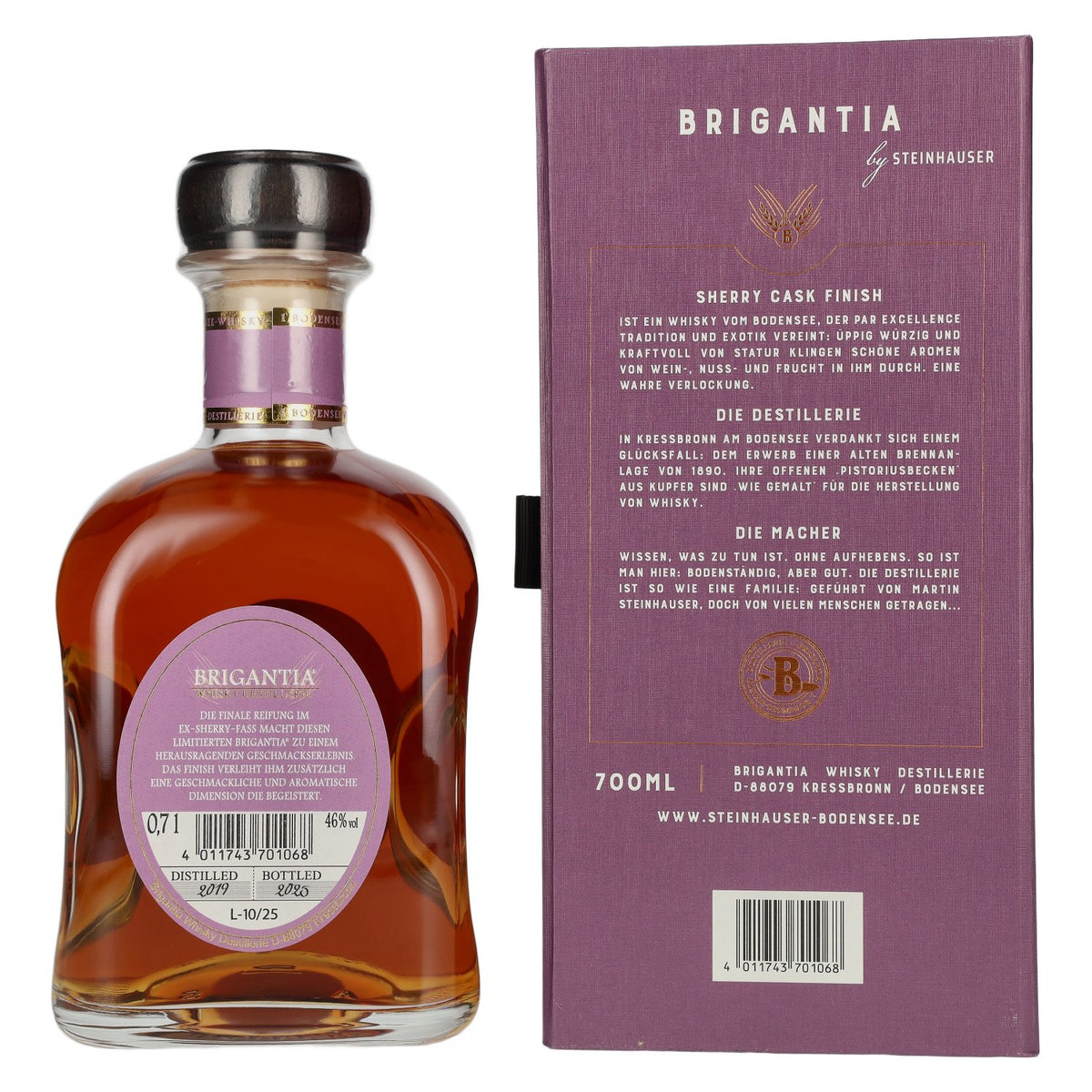 Whisky single malt Steinhauser BRIGANTIA, finition en fût de sherry, 46 % vol., 0,7 l, dans un coffret cadeau