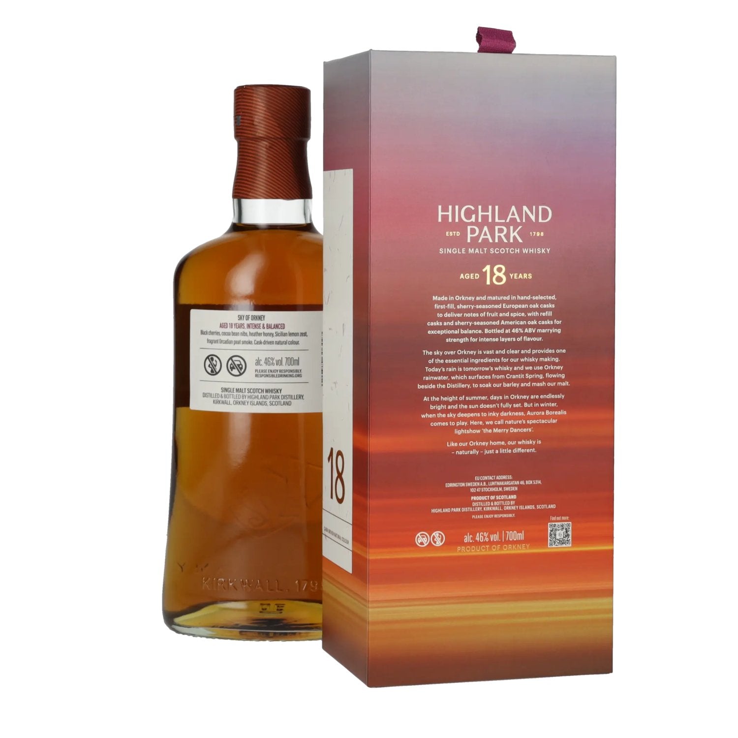 Highland Park 18 Years Old SKY OF ORKNEY Single Malt Scotch Whisky 46% Vol. 0,7l en coffret cadeau