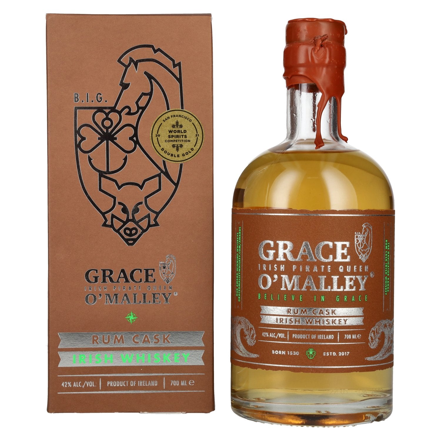 Grace O' Malley Irish Pirate Queen Whiskey Rum Cask 42% vol. 0,7l en boîte cadeau