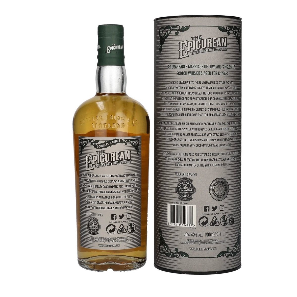 Douglas Laing THE EPICUREAN 12 Years Old Lowland Blended Malt 46% Vol. 0,7l in gift box