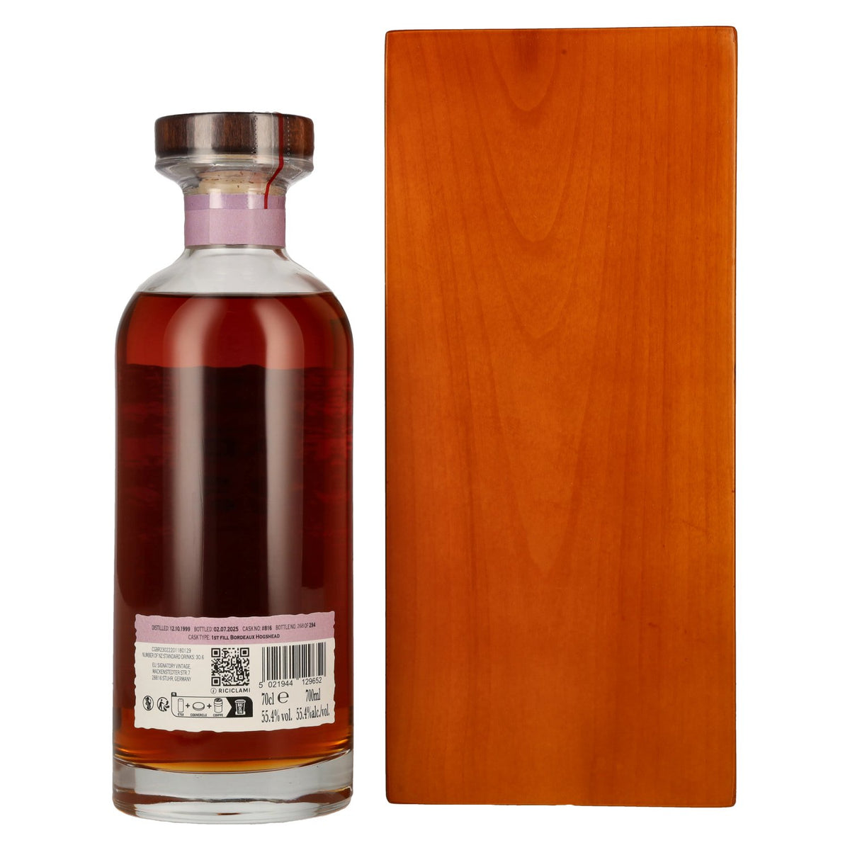 Edradour 25 Years Old 200th Anniversary 1st Fill Bordeaux Cask Highland Single Malt 55,4% Vol. 0,7l in wooden box