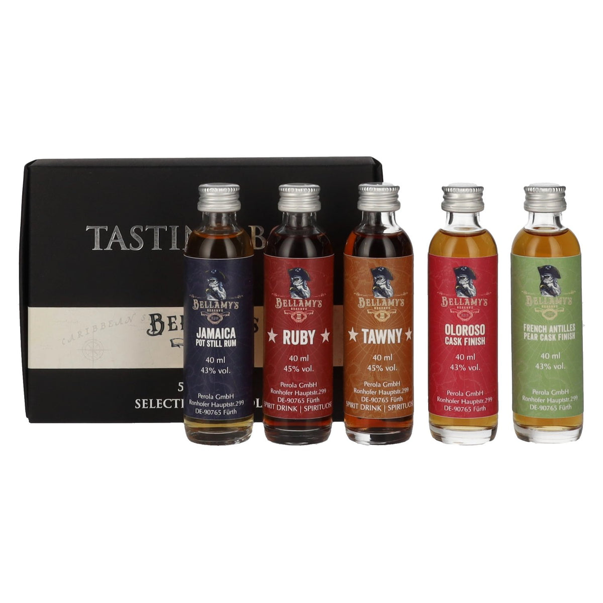 Bellamy's Reserve Rum Tasting Box Selected by Perola 2024 43,8% Vol. 5x0,04l in gift box
