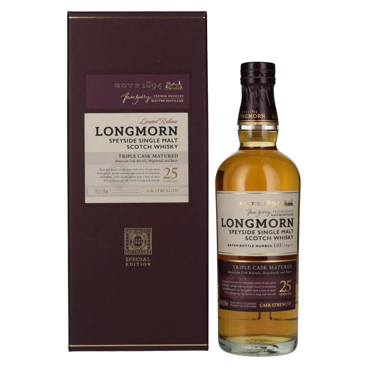 Longmorn 25 Years Old Speyside Single Malt Scotch Whisky 52,8% Vol. 0,7l en boîte cadeau