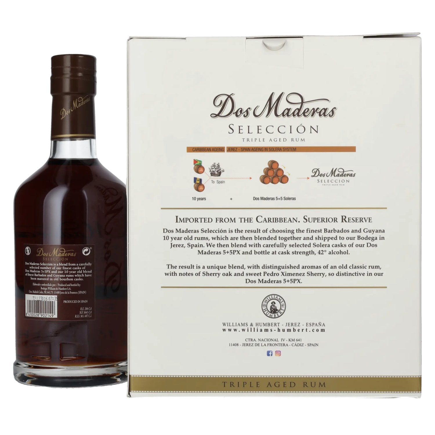 Dos Maderas Selección Superior Reserve Triple Aged Rum 42% Vol. 0,7l in Geschenkbox mit 2 Gläser