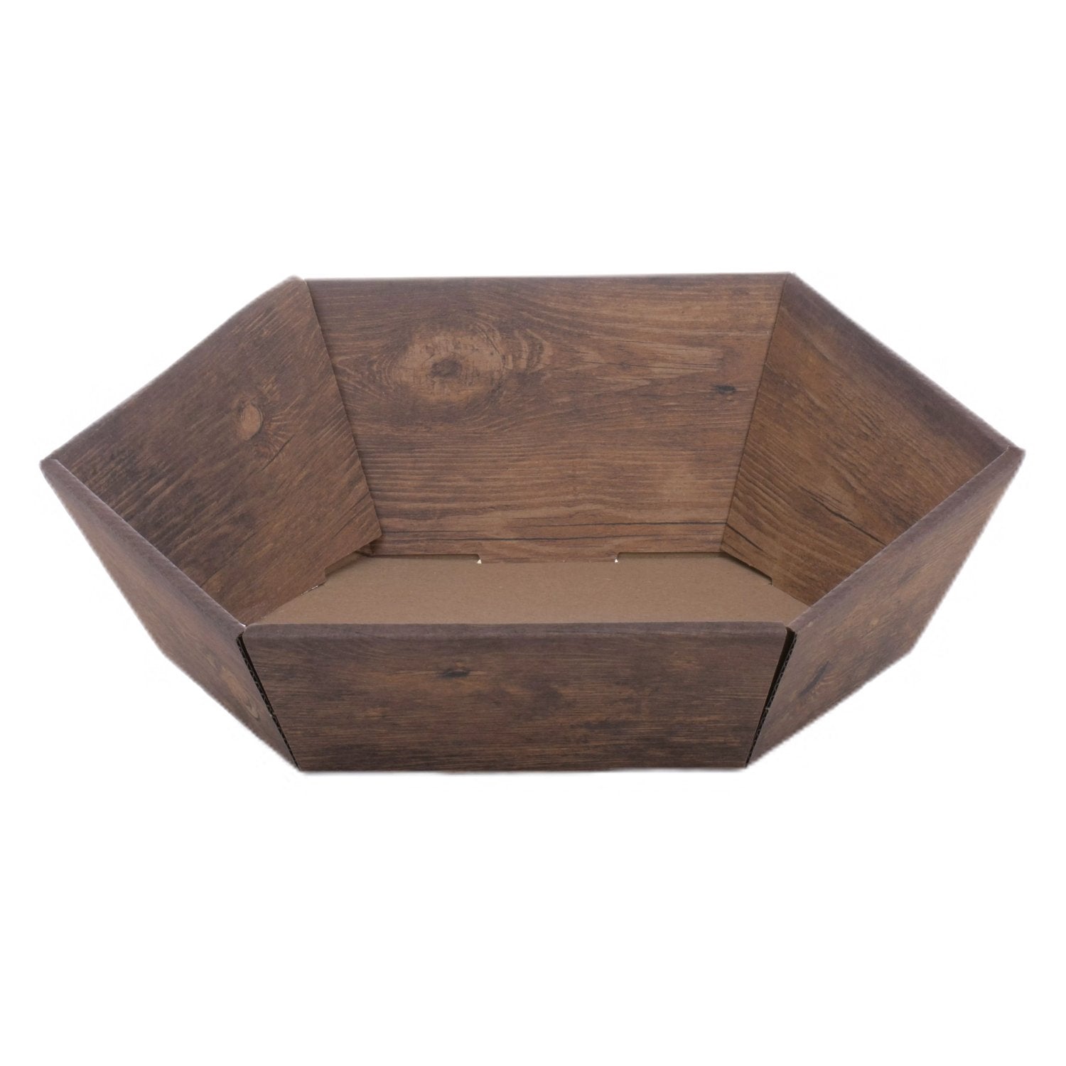 Corbeille cadeau hexagonale VINTAGE aspect bois petite