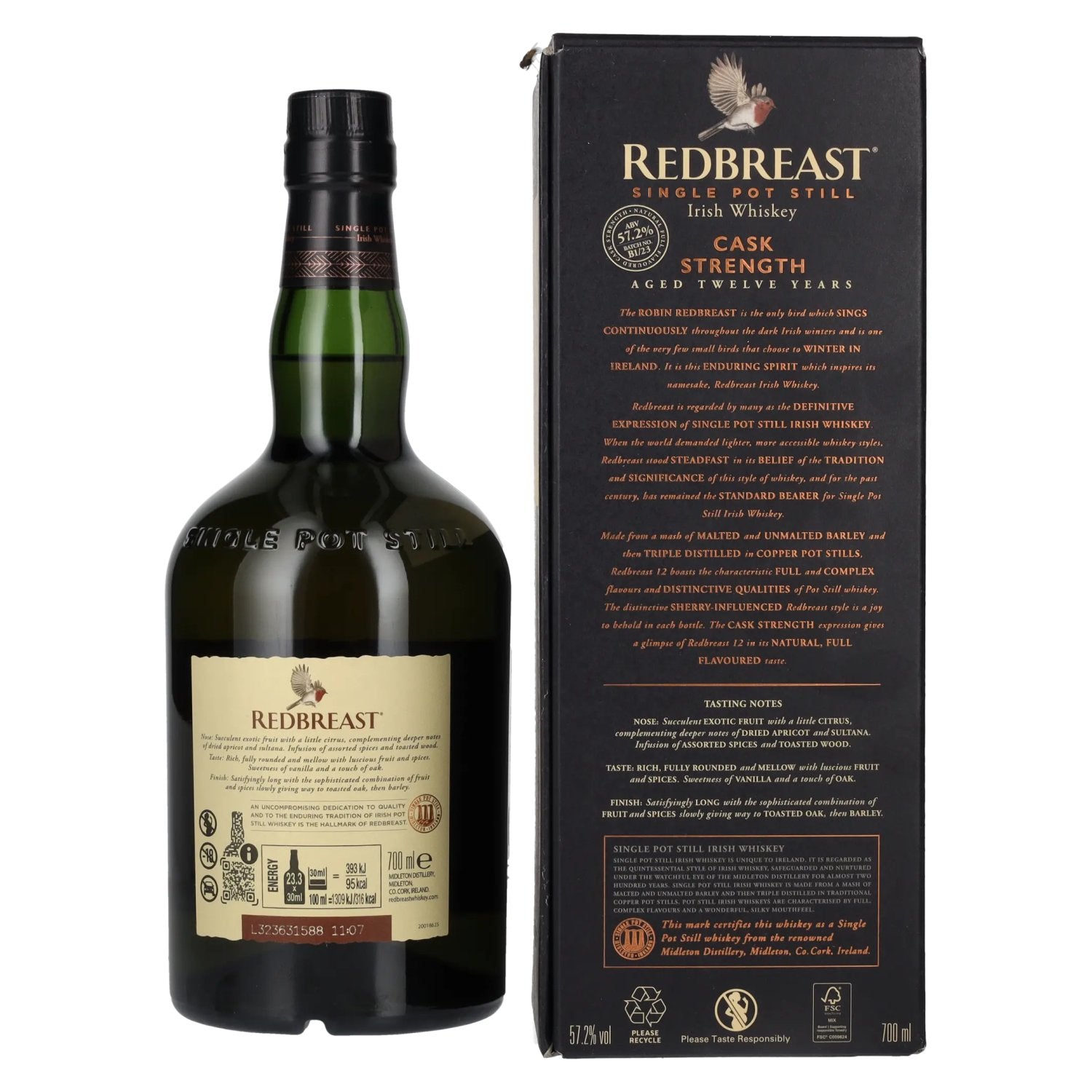 Redbreast 12 Years Old Single Pot Still CASK STRENGTH 57,2% Vol. 0,7l en boîte cadeau