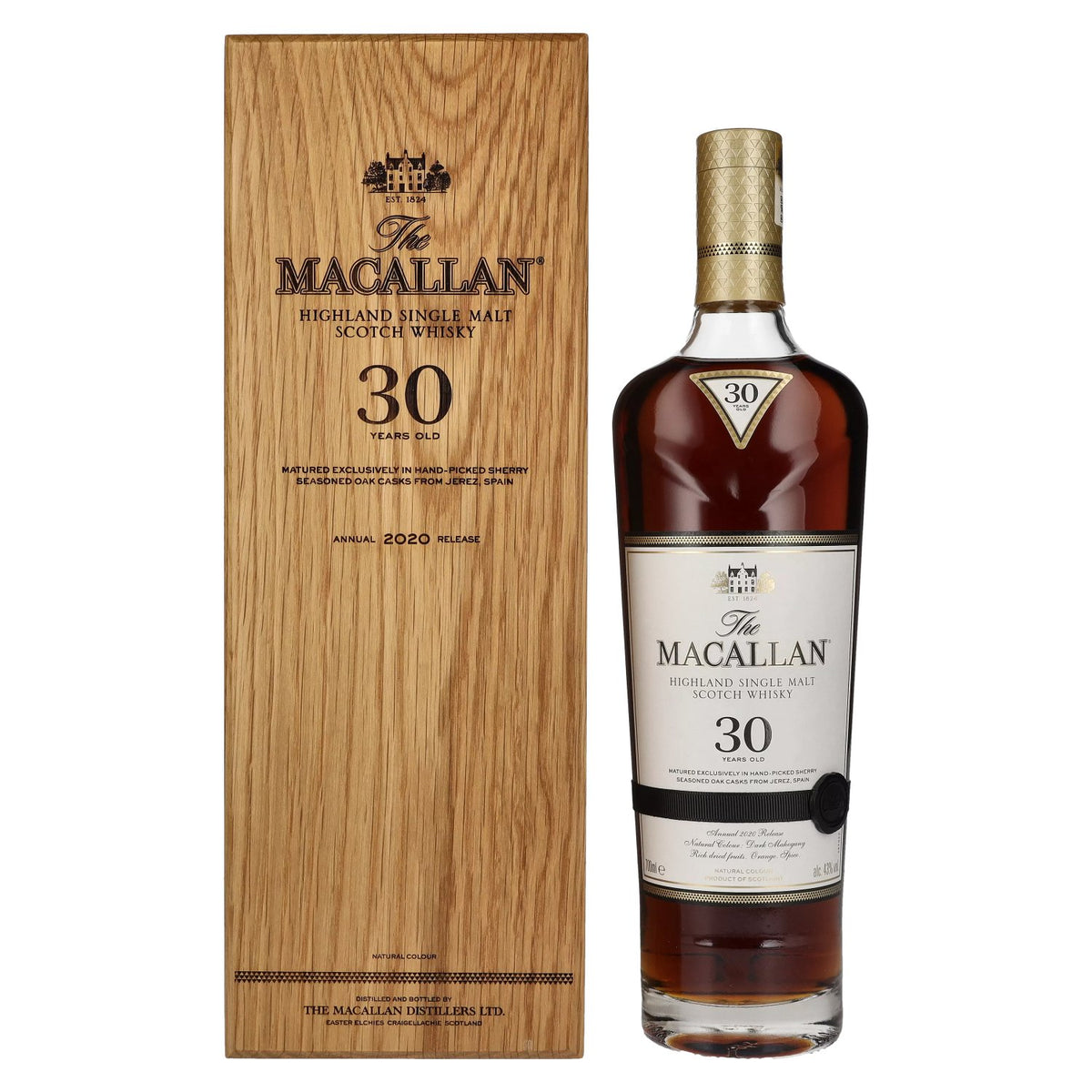 The Macallan 30 Years Old SHERRY OAK 2020 43% ABV 0.7 l in a wooden box