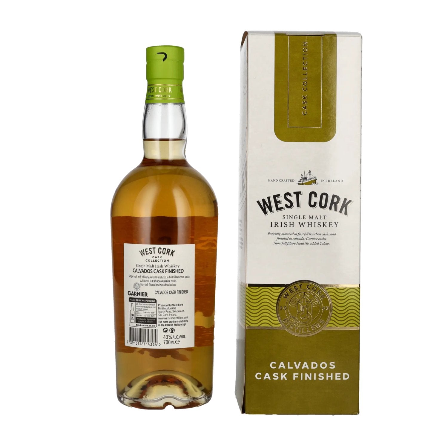 West Cork Single Malt Irish Whiskey CALVADOS CASK FINISHED 43% Vol. 0,7l in Geschenkbox