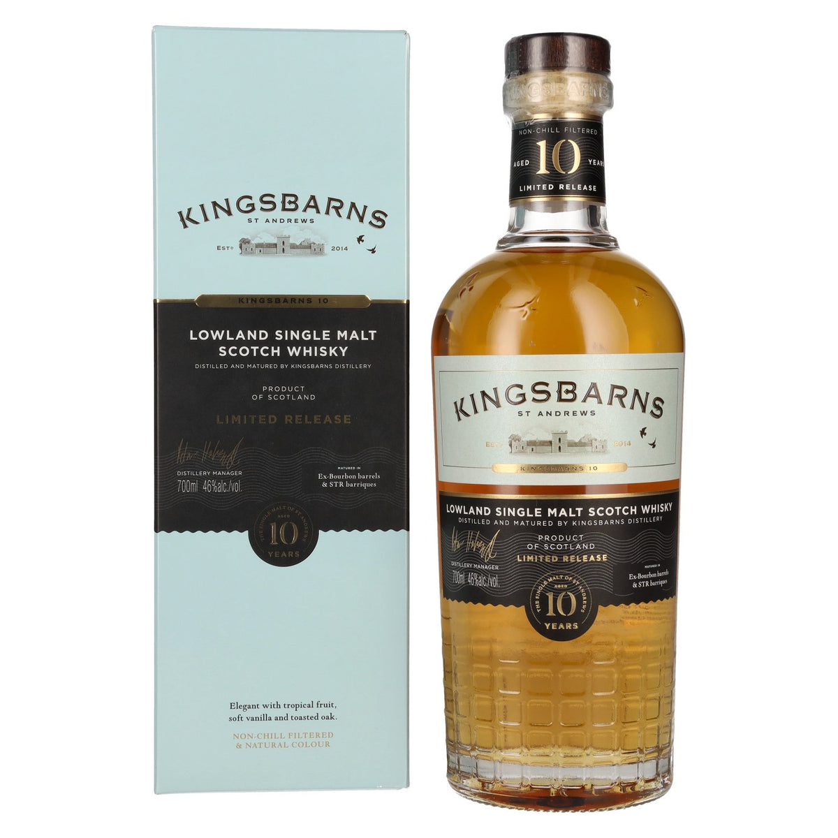 Kingsbarns 10 Years Old Lowland Single Malt Scotch Whisky Limited Release 46% Vol. 0,7l en coffret cadeau