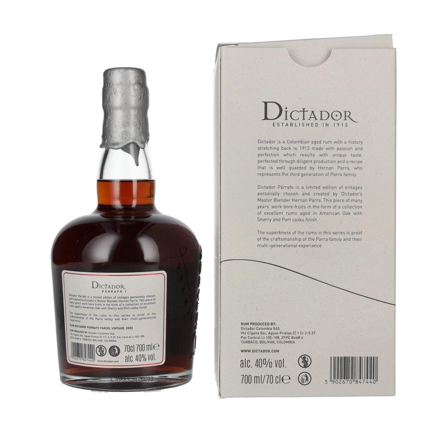 Dictador PÁRRAFO I 19 Years Old PARDO Vintage 2003 40% Vol. 0,7l in Geschenkbox