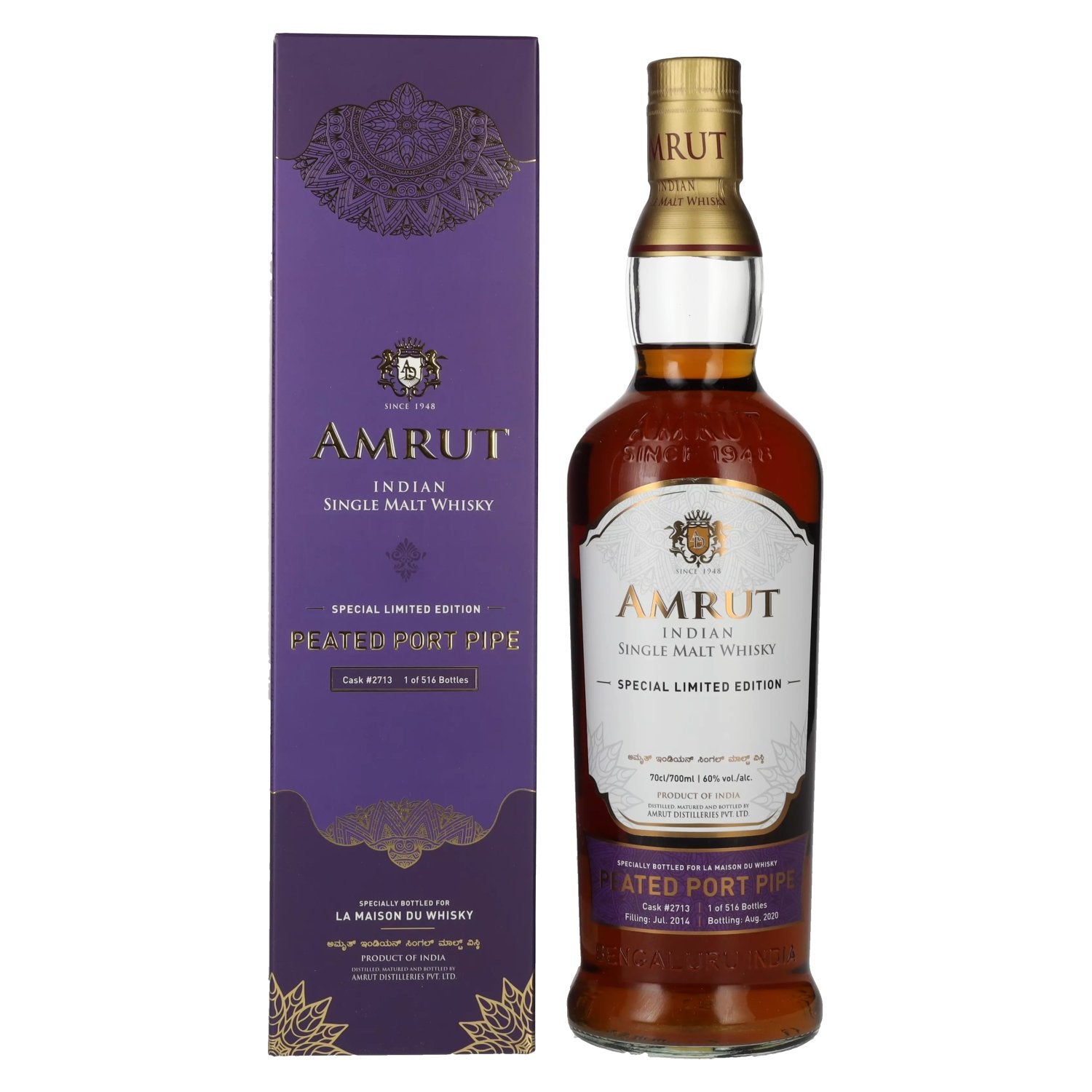 Amrut PORT PIPE Indian Single Malt Whisky 60% vol. 0,7l en coffret cadeau