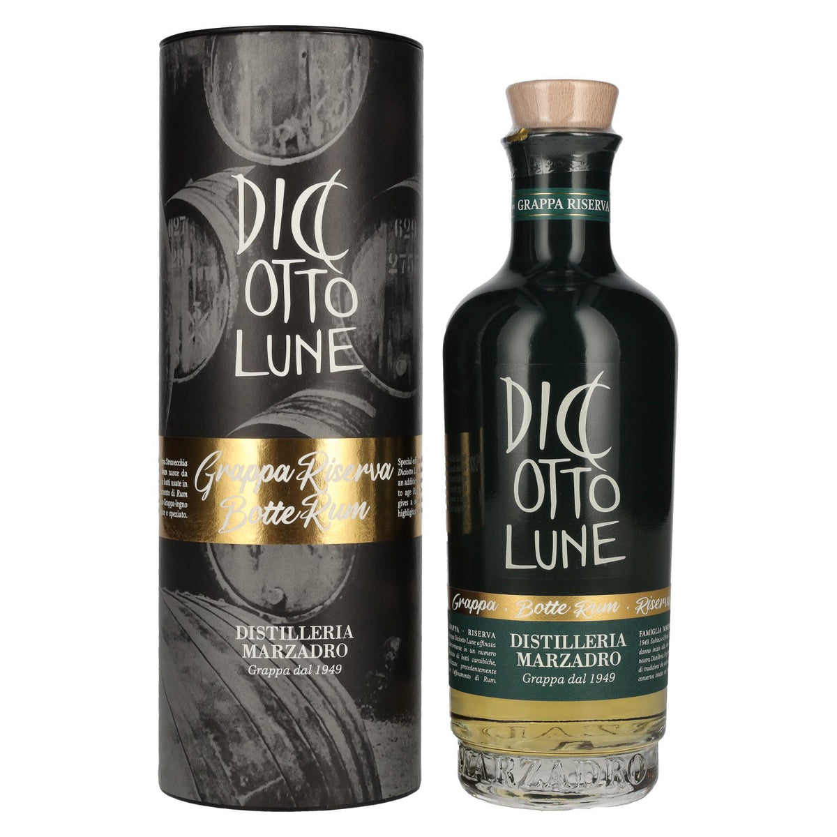 Marzadro DICIOTTO Lune Grappa Riserva Botte Rum 42% Vol. 0.5l in gift box