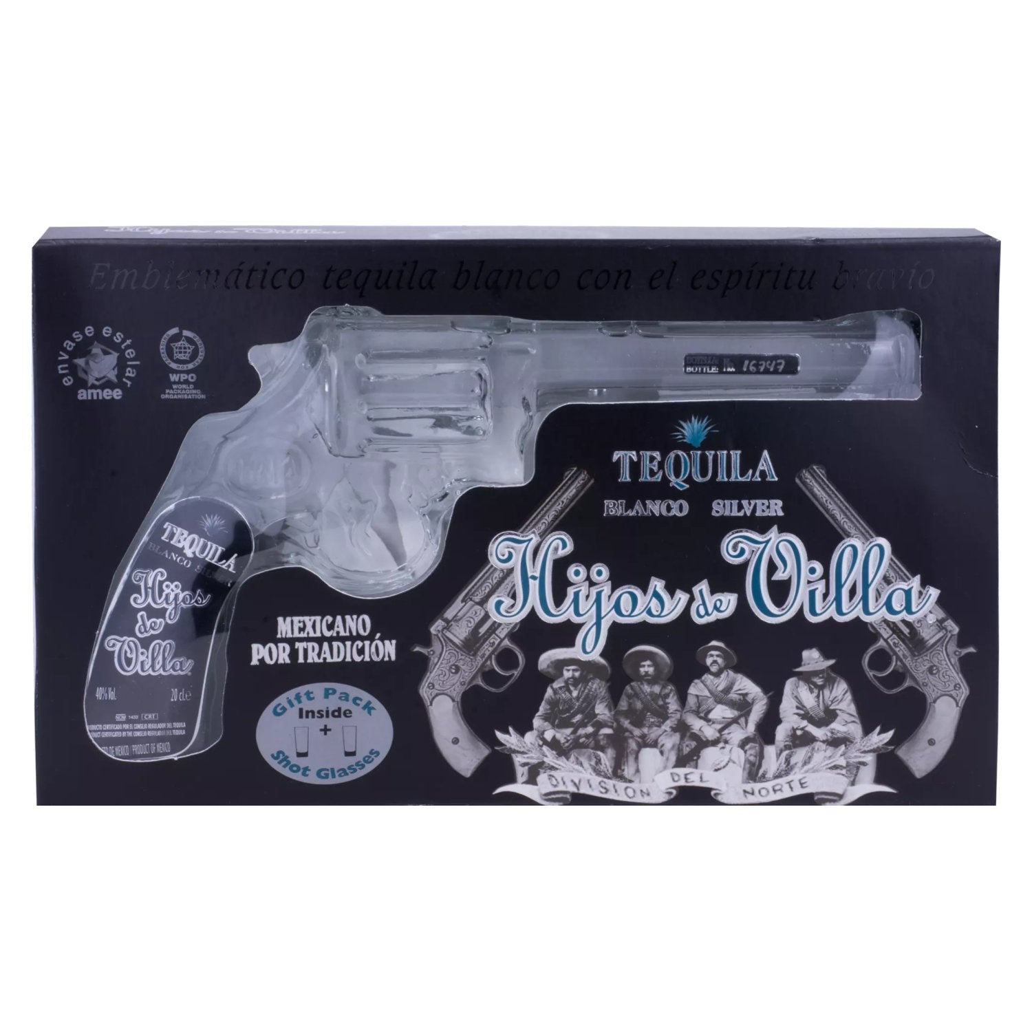 Hijos de Villa Tequila Blanco Silver 40% vol. 0,2l en boîte cadeau avec 2 verres à shot