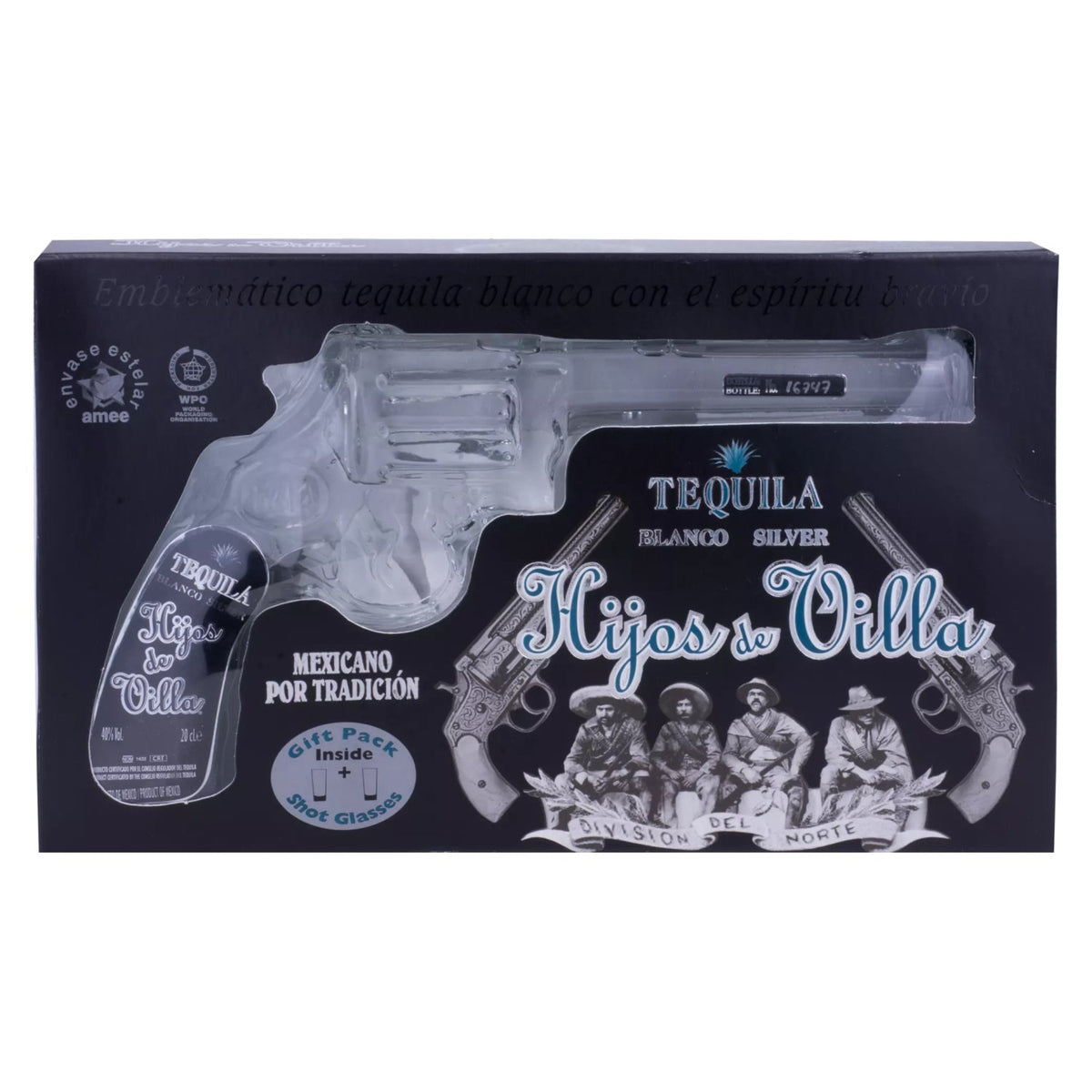Hijos de Villa Tequila Blanco Silver 40% Vol. 0,2l in gift box with 2 shot glasses