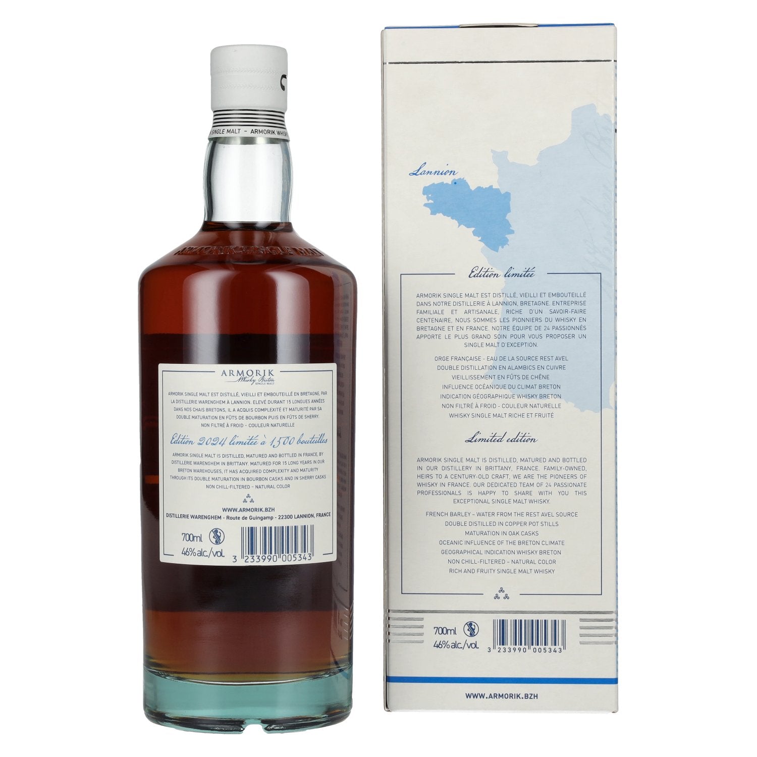 Armorik 15 Ans Whisky Breton Single Malt Edition Limitée 46% Vol. 0,7l in Geschenkbox