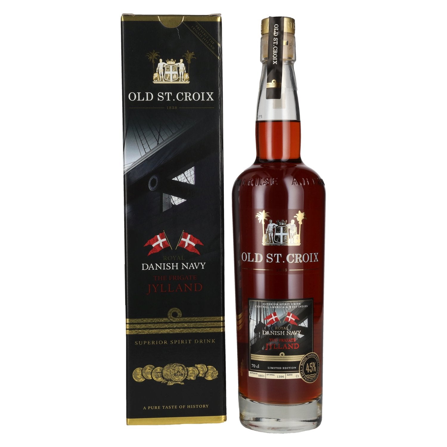 Old St. Croix A.H. Riise Royal DANISH NAVY The Frigate JYLLAND Superior Spirit Drink 45% Vol. 0,7l in Geschenkbox