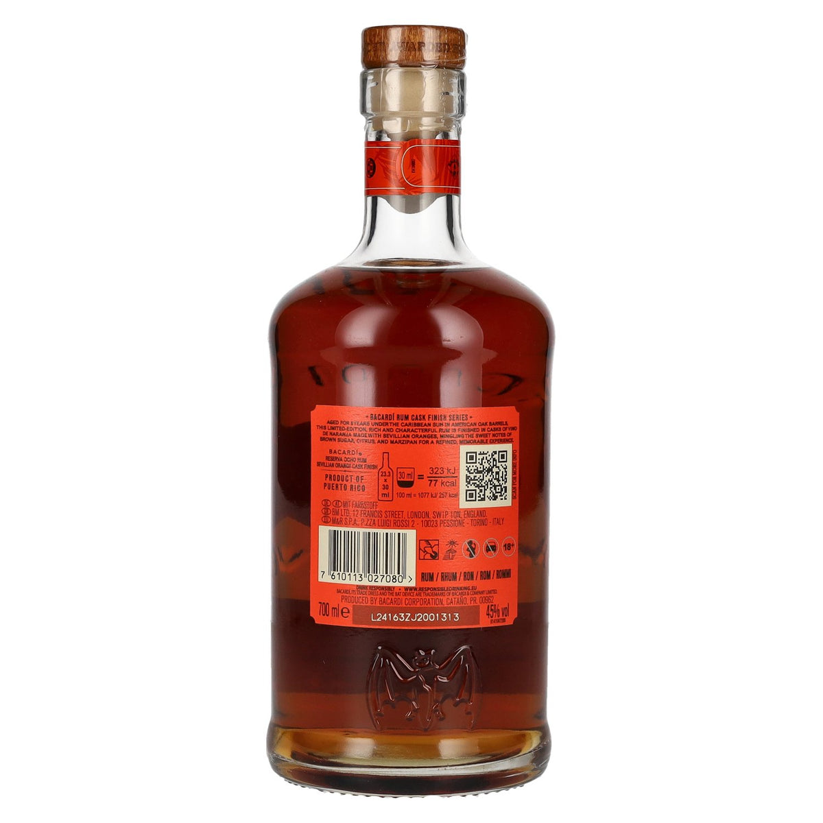 Bacardi 8 Años RESERVA OCHO Sevillian Orange Cask Finish Rum 45% Vol. 0,7l
