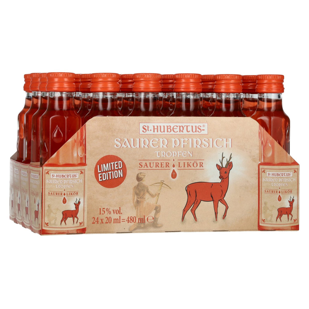 St. Hubertus PÊCHE ACIDE Liqueur Saurer Édition limitée 15 % vol. 24 x 0,02 l