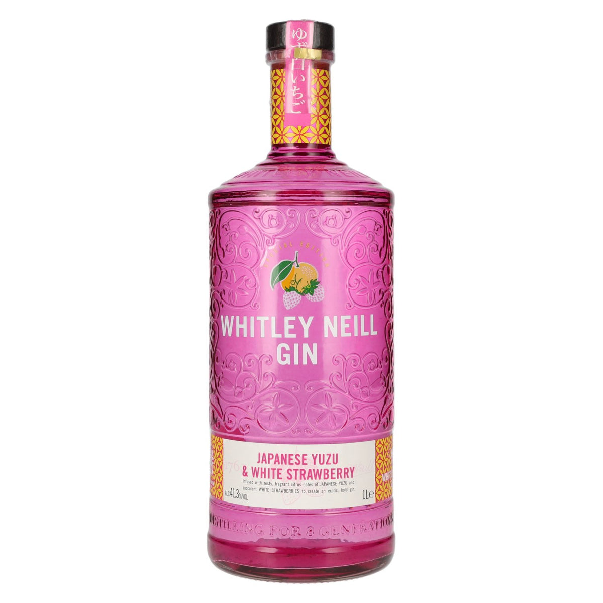 Whitley Neill JAPANESE YUZU &amp; WHITE STRAWBERRY GIN 41.3% ABV 1 litre