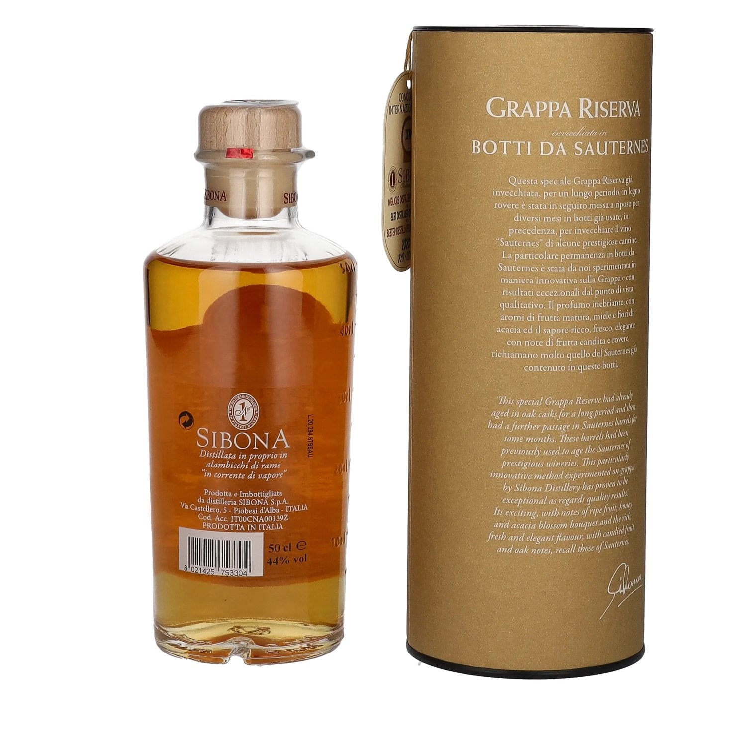 Sibona GRAPPA RISERVA Botti da SAUTERNES 44% Vol. 0.5l in gift box