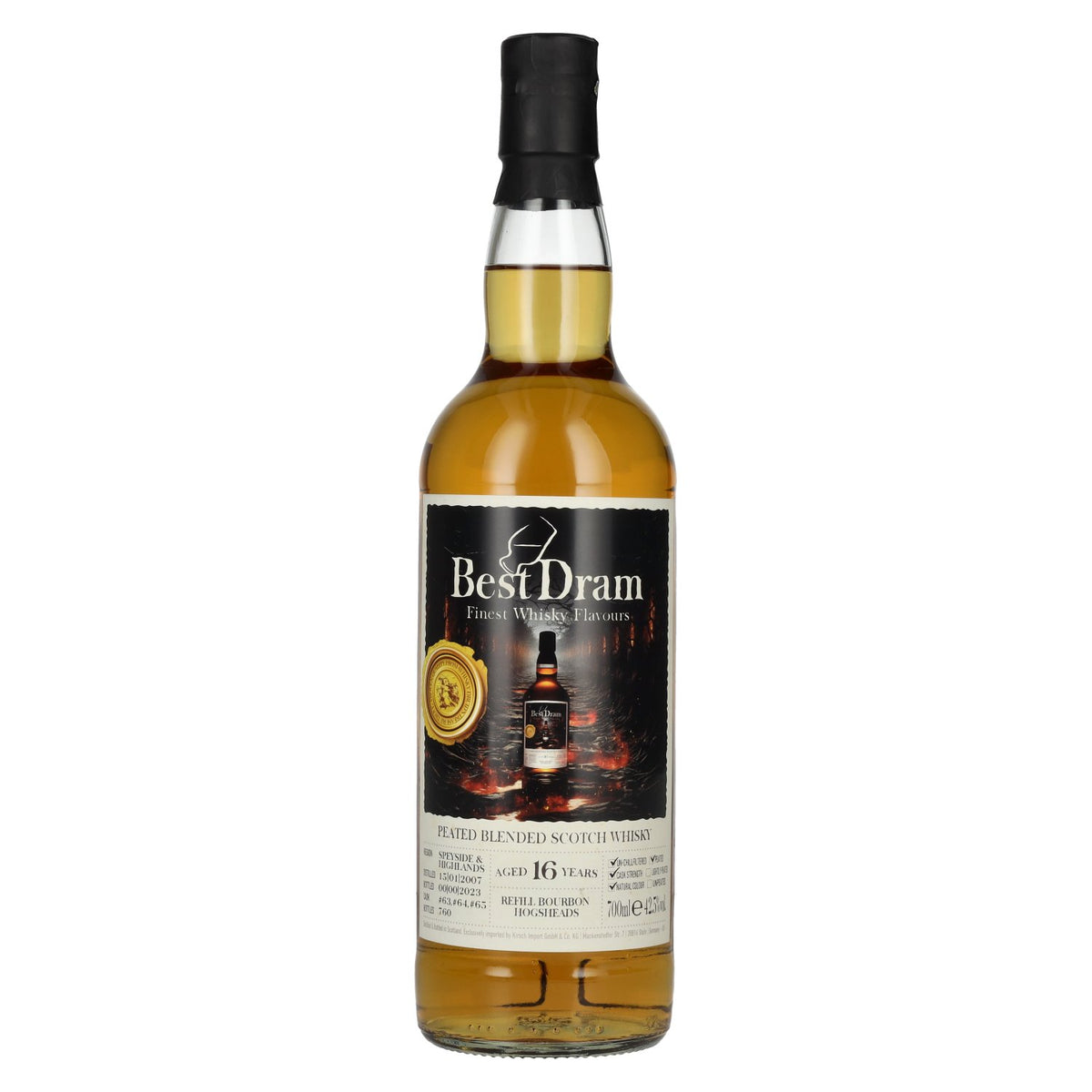 Best Dram 16 ans d'âge, assemblage de whiskies tourbés du Speyside et des Highlands, 2007, 42,5 % vol., 0,7 l