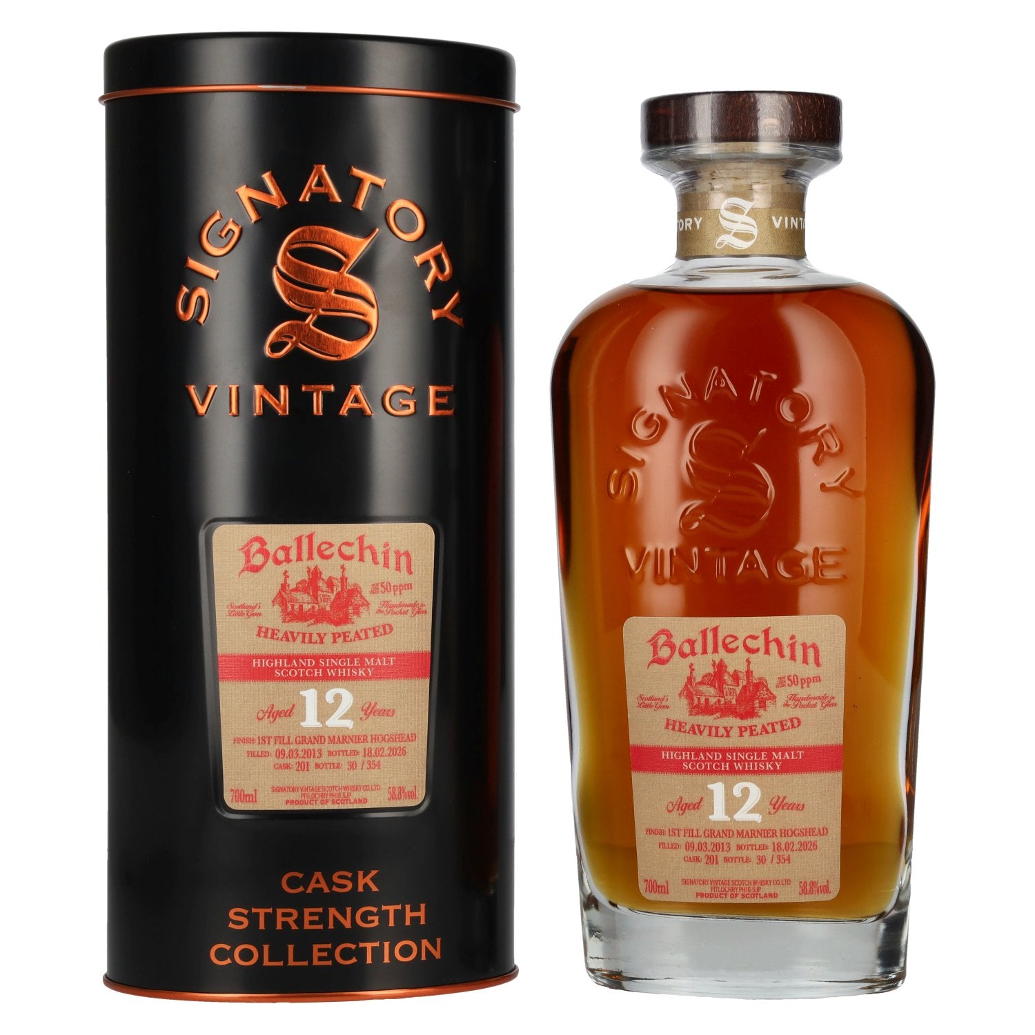 Signatory Vintage BALLECHIN 12 Years Old Cask Strength 1st Fill Grand Marnier #201 2013 58.8% ABV 0.7l in a tin box