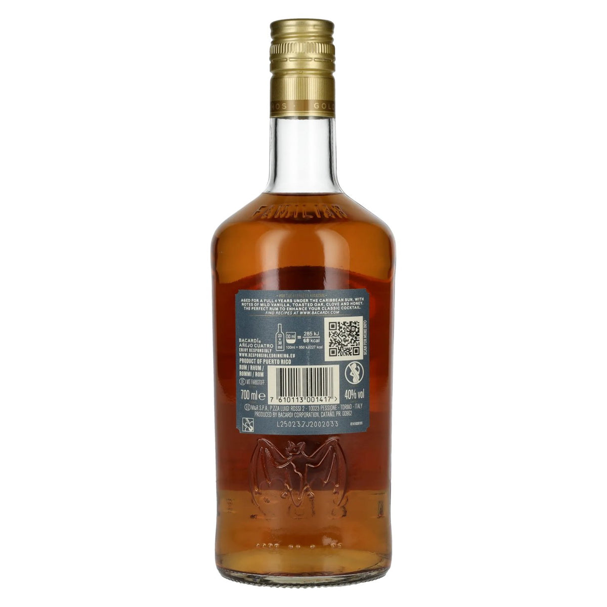 Bacardi 4 Years Old AÑEJO CUATRO Gold Rum 40% Vol. 0,7l