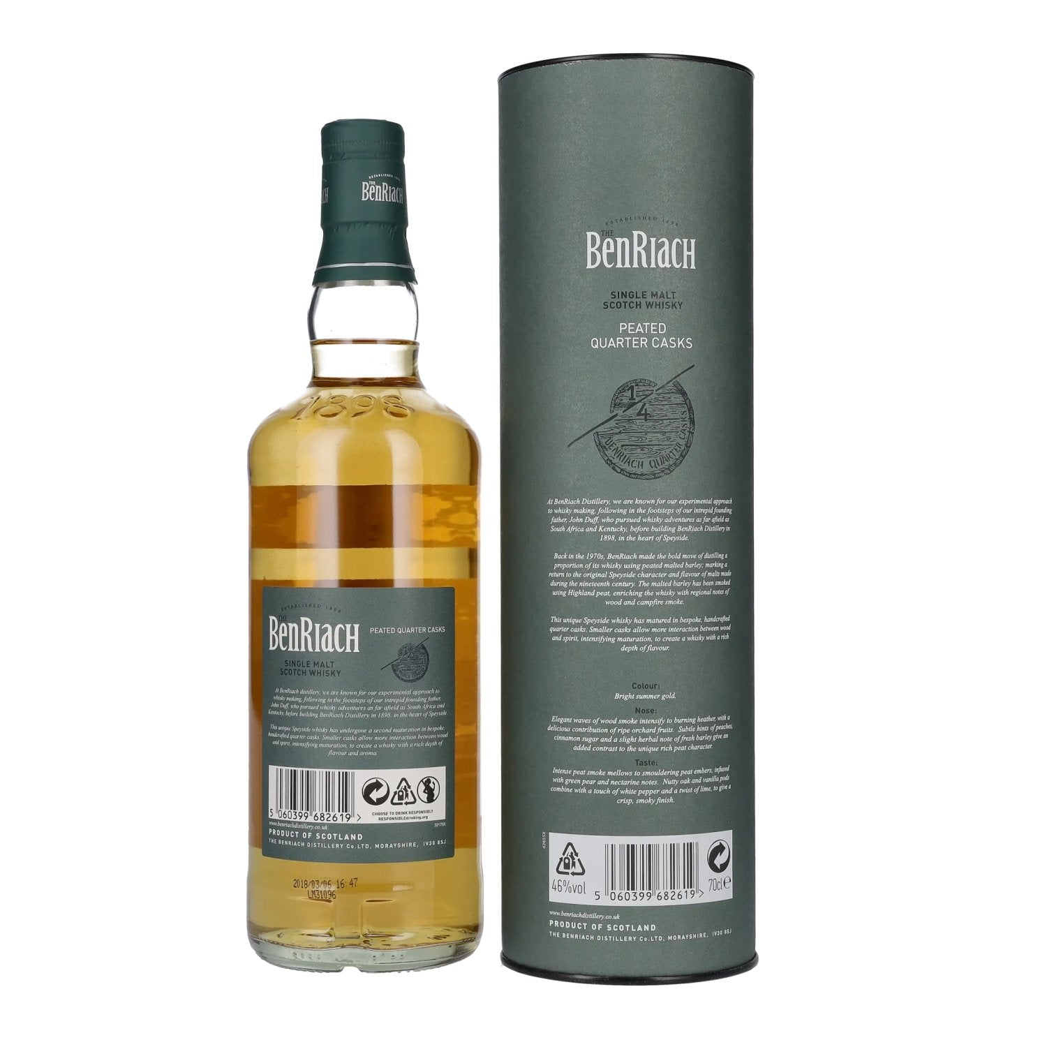 The BenRiach PEATED QUARTER CASKS Single Malt Scotch Whisky 46% Vol. 0,7l in Geschenkbox