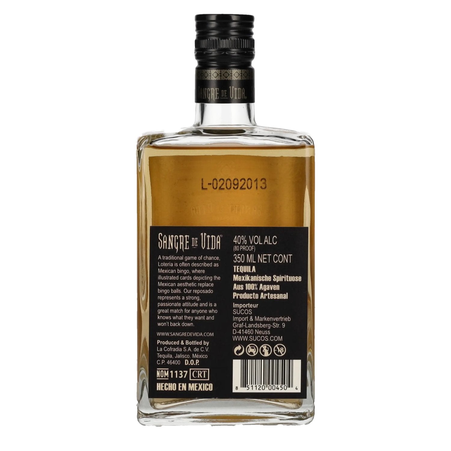 Sangre de Vida Loteria LA BANDERA Reposado Tequila 100% de Agave 40% Vol. 0,35l