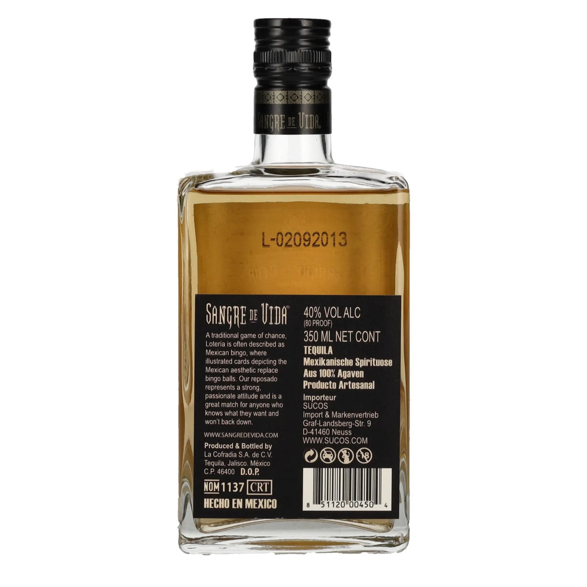 Sangre de Vida Loteria LA BANDERA Reposado Tequila 100% de Agave 40% Vol. 0,35l