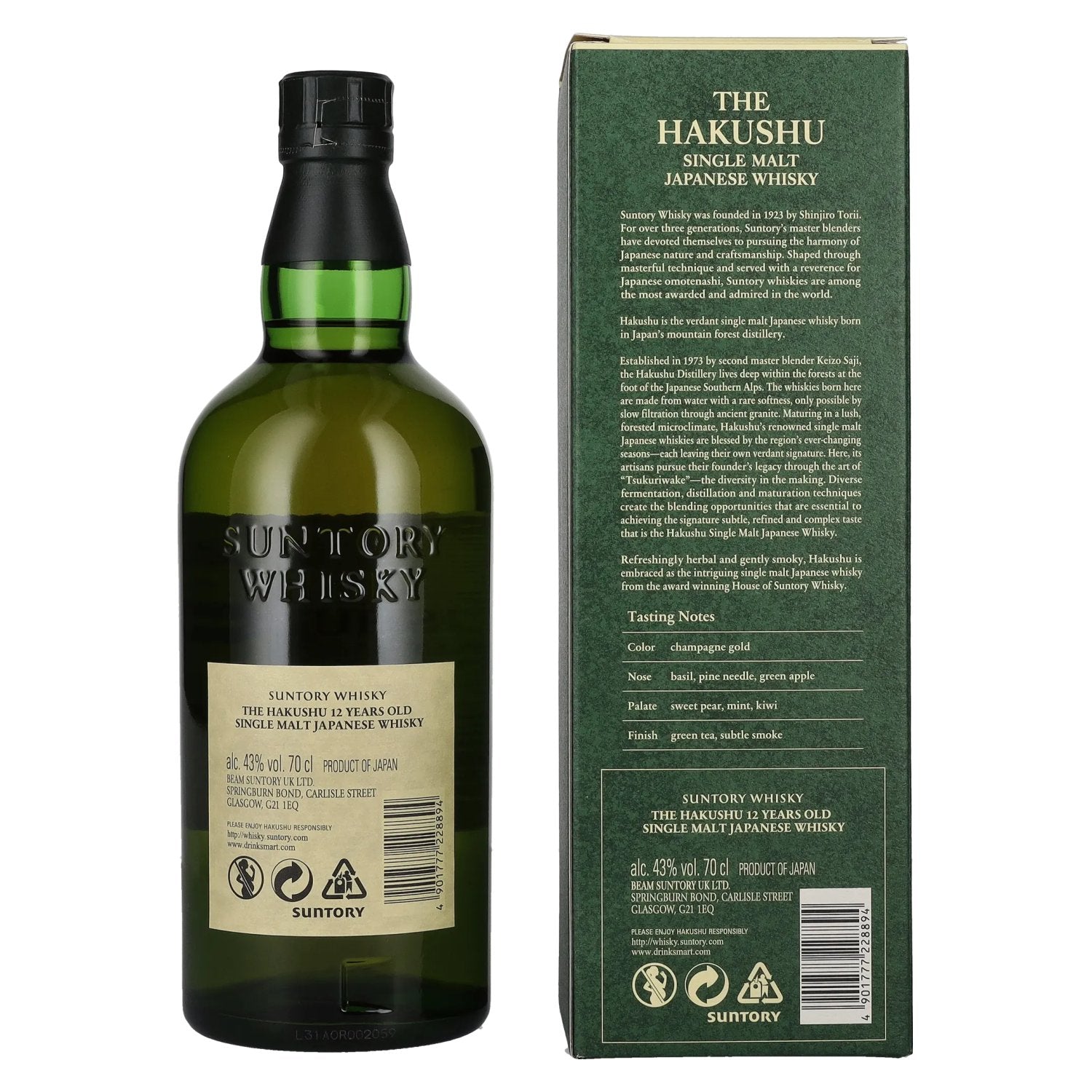 Suntory The Hakushu 12 Years Old Single Malt 43% Vol. 0,7l en boîte cadeau