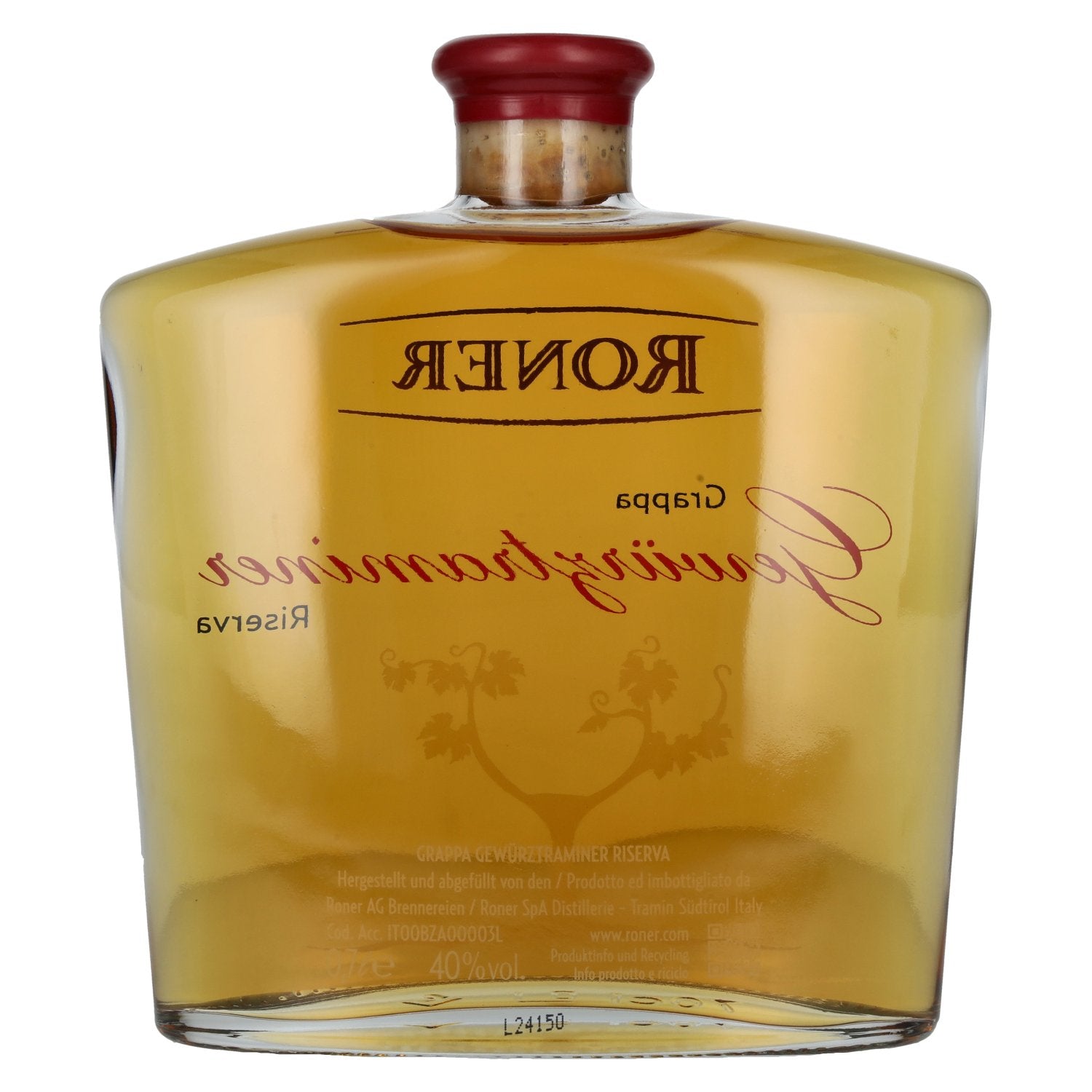 Roner Grappa Gewürztraminer Riserva 40% vol. 0,7l dans une caisse en bois