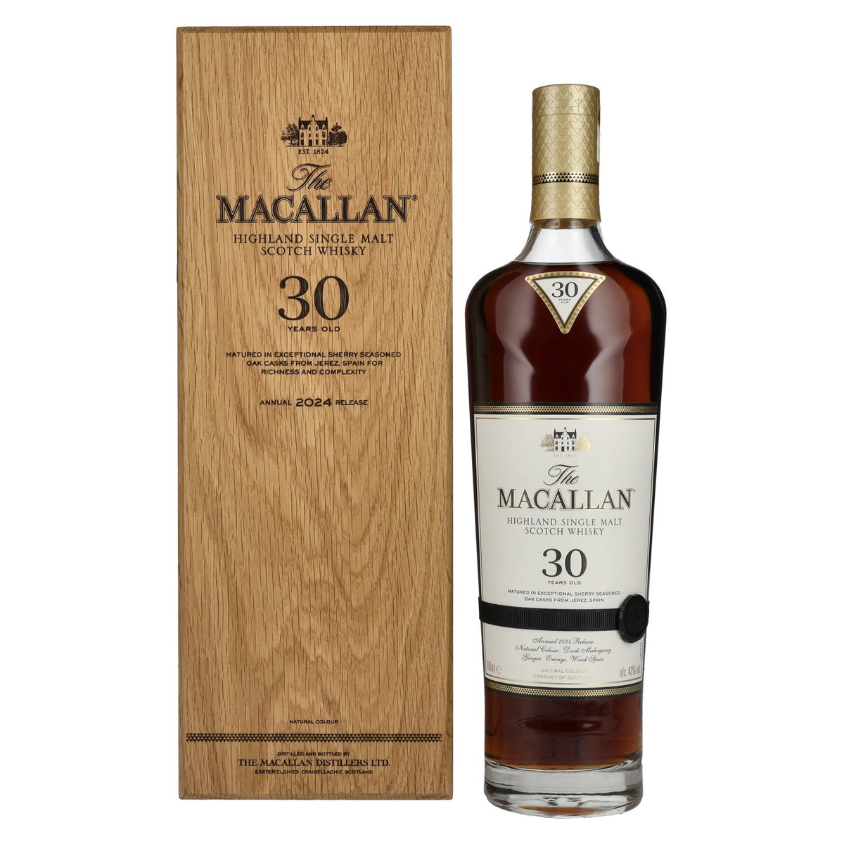 The Macallan 30 Years Old SHERRY OAK Annual Release 2024 43% vol. 0,7l dans une caisse en bois
