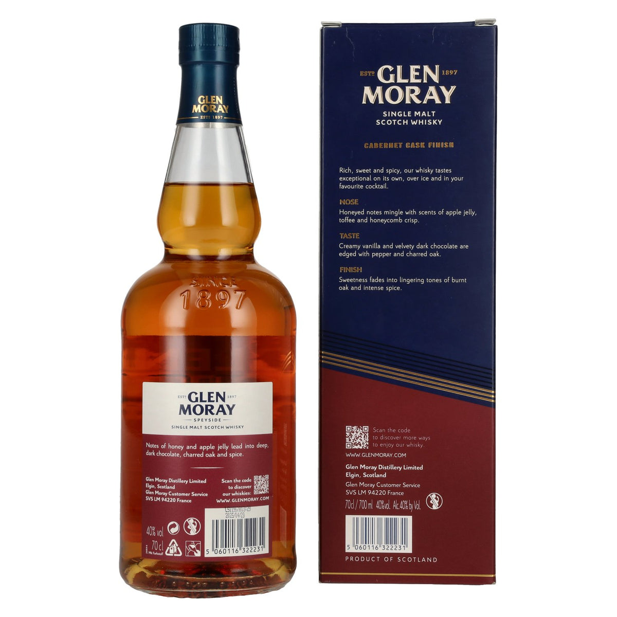 Glen Moray Cabernet Double Cask Finish Single Malt 40% vol. 0,7l en boîte cadeau